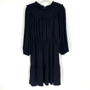 Ann Taylor Ruffle Boho Dress Black Medium Petite NWT Stretch Flowy